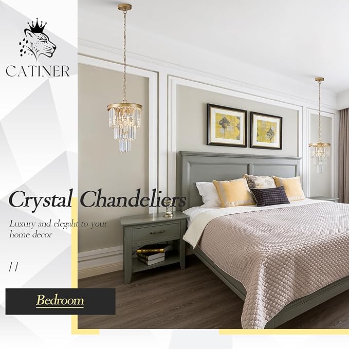 3 Pack Crystal Pendant Light for Kitchen Island, Mini Gold Modern Crystal Light Fixture Luxury for Dining Room, K9 Ceiling Pendant Light 3 Tiers for Hallway Bedroom Closet
