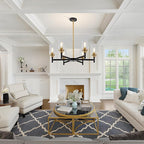 6 Light Dining Room Light Fixture Black & Brushed Brass Gold Farmhouse Chandelier Over Table Modern Hanging Pendant Lighting for Living Room Foyer Kitchen Adjustable Height E26 Socket