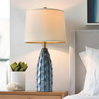 Ceramic Table Lamps Set of 2, 23.75" Modern Farmhouse Bedside Lamp - Blue Nightstand Lamps for Bedroom, Boho Living Room End Tables, Small Office Desk Lamp Decor