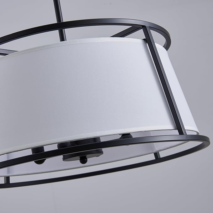 Shrine Lighting Drum Chandeliers, Modern Style, Perfect Pendant Light Fixture for Dining Room, Living Room, D20'' x H9'', Adjustable Chains 59'', E12*4 Sockets, White Lampshade & Black Finish Frame