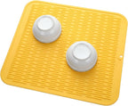 Silicone Dish Drying Mat for Multiple Usage,Easy clean,Eco-friendly,Heat-resistant Silicone Mat for Kitchen Counter or Sink,Refrigerator or Drawer Liner Yellow XL 18 inches x 16 inches