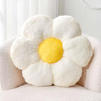White Flower Pillow, 17.7" Flower Shaped Plush Decorative Throw Pillow for Bed