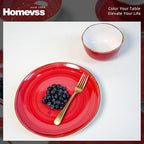Highland 16-Piece Dinnerware Set Service for 4, Organic Shape Stoneware Plates and Bowls Set, Scratch Resistant, Microwave and Dishwasher Safe, Speckled Effect Handcrafted, Swirl Red