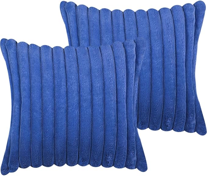 20x20 Throw Pillow Covers Set of 2, Decorative Faux Fur Covers for Bed, Couch Soft Fluffy Pillow Cover with Velvet Back for Living Room, Neutral Home Décor Accent for Sofa - Blue