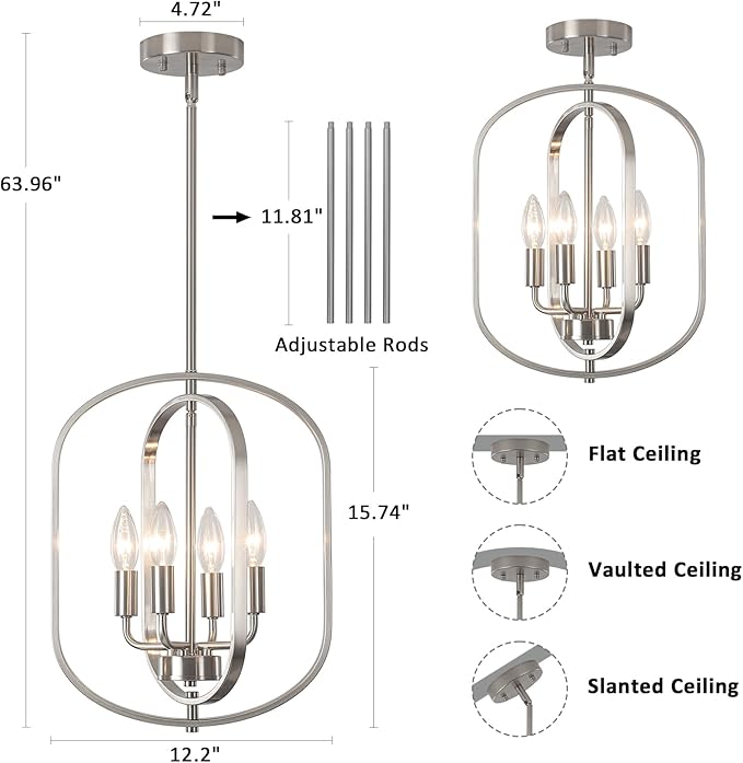 Nickel Chandelier Light, Modern Farmhouse Chandeliers for Dining Room Light Fixture, Adjustable Pendant Lights Kitchen Island Foyer Lighting Fixtures Rustic Kitchen Chandelier for Entryway Living Room