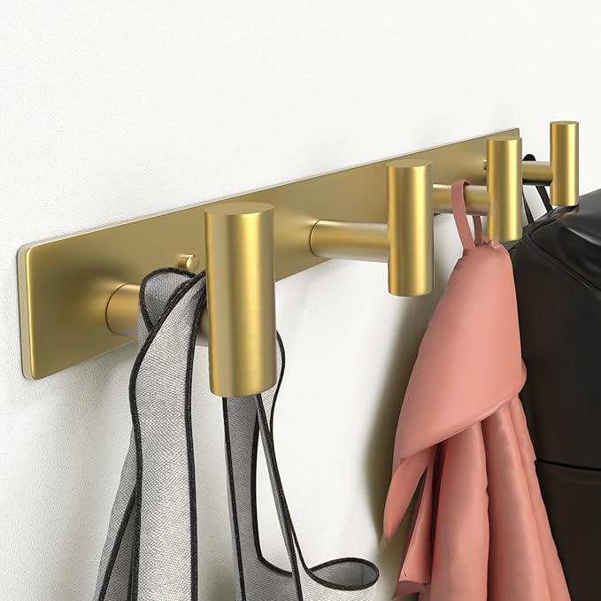 Wall Mounted Coat Rack-4 Hooks, Heavy Duty Stainless Steel Wall Hooks for Towel Coat Bag, Hat Rack Coat Hanger Coat Hooks Towel Racks for Bathroom Entryway Kitchen Hotel Office (Gold, 1 Pack)