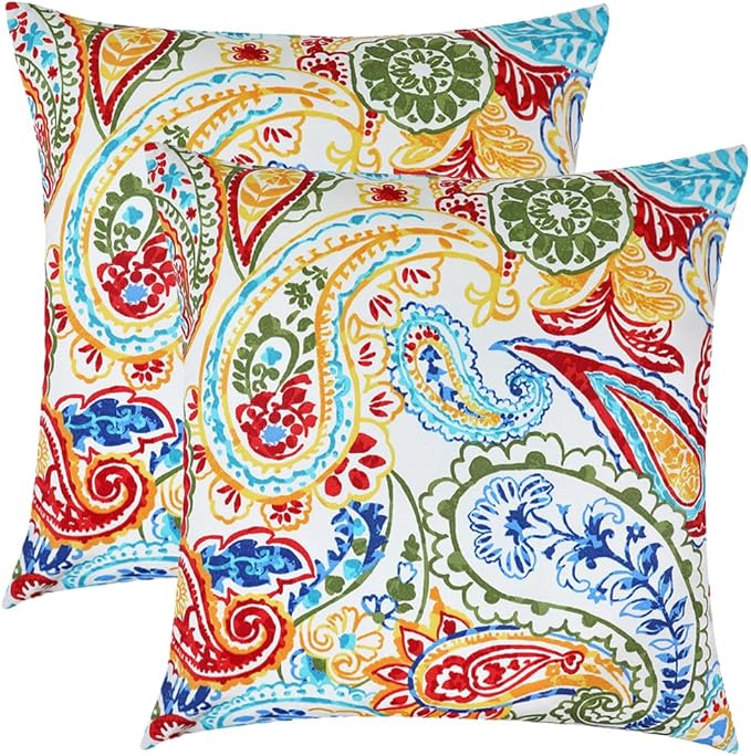 Water Resistant Outdoor Throw Pillows for Patio Furniture,18x18 Inch Decorative Pillows Set of 2 with Insert,Hidden Zipper Headrests for Sofa Couch Chair(Phoenix)