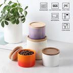 Sweejar Kitchen Canisters Ceramic Food Storage Jar, Stackable Containers with Airtight Seal Wooden Lid for Serving Ground Coffee, Tea, Sugar, Salt and More - 16 Fl Oz (Beige)