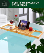 ROYAL CRAFT WOOD Premium Foldable Bathtub Tray Caddy - Wood Bath Tray for Tub, Bamboo Shelf, Expandable Bath Table Trays, Bathtub & Bathroom Accessories for New Home & Mothers, Birthday Gifts for Mom