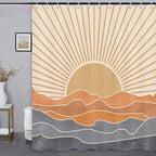 Boho Shower Curtains for Bathroom Abstract Sun Mountain Mid Century Minimalist Bathroom Shower Curtains Set Waterproof Polyester Fabric Rustic Vintage Decorative 72x72 Inch