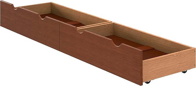 Chestnut Underbed Storage Drawers, Set of 2, Wooden Rolling Organizers, Fits Bed Frames 9.75 in. High or More, Ideal for Children's Bedroom, Small Toys, Seasonal Clothes, 37x20.38x9.38 Inches