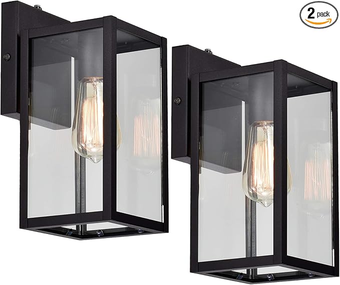 MICSIU 2 Pack Dusk to Dawn Outdoor Lighting, 11 Inch Matte Black Exterior Wall Lantern with Clear Glass, Exterior Wall Lights for House, Porch, Garage, Doorway, Pathway