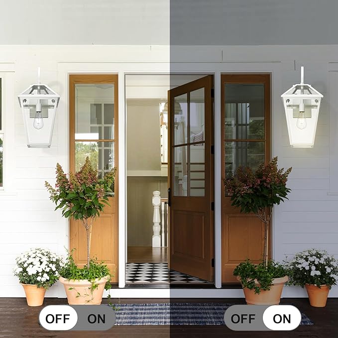 Outdoor Light Fixtures Wall Mount, Waterproof Exterior Wall Lanterns with Glass, Outside Wall Sconces, Front Porch Lights for House Garage Doorway Patio (White, Clear Glass)