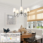 5 Light Modern Chandelier with White Shades, Elegant Pendant Light Fixture with Black Chandelier for Living Room, Dining Room, Bedroom, Hallway, Entryway, Height Adjustable