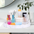 WORHE Natural Marble Decorative Tray for Bathroom Bedroom Kitchen Dresser, Large 10.6" Round Vanity Trays for Jewelry, Perfume, Cosmetic, Candle, Countertop Storage Organizer for Home Decor (WH037)