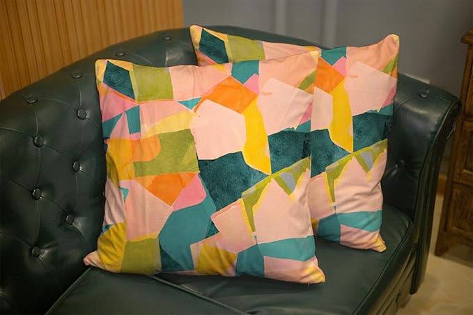 CAPSCEOLL Yellow Holiday Pillow Covers Abstract Artistic Geometric Contemporary Oil Painting Orange Beige 16X16 Inch Set of 2 Pillow Throw Covers for Bedroom Sofa Living Room Zipper Pillow Protector