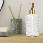 Clear Glass Soap Dispenser with Gold Plastic Pump, 2 Pack 12oz Diamond Hand Soap Dispenser, Refillable Lotion Dispenser & Dish Bathroom Dispenser for Liquid, Shower Gel