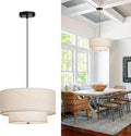 18" Modern Double Drum Fabric Pendant Light, Large Hanging Ceiling Chandelier Fixture with Dual Layer Fabric Shade, Ideal for Dining Room, Living Room, Bedroom, and Kitchen