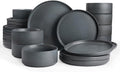 Famiware Star Plates and Bowls Sets, Modern Stoneware Dinnerware Sets for 8, 24-Piece Kitchen Dish Set - Microwave and Dishwasher Safe, Chip and Scratch Resistant, Matte Dark Charcoal