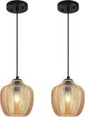 Amber Glass Pendant Lights Kitchen Island 2 Pack 6.29 in Glass Globe Pendant Light Fixture Adjustable Modern Farmhouse Pendant Lighting for Bedroom Dining Room