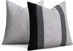 Adabana Modern Pillow Covers 18x18 Set of 2 Farmhouse Decor Patchwork Linen Cushion Covers for Living Room Couch Bed Black and Grey
