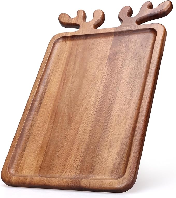 Large Acacia Wood Platter for Christmas Charcuterie Board Decorative Fruit Veggie Trays Wooden Cheese Board Xmas Kitchen Decor Gift Holiday Cookie Platters Food Serving Dish Plate Christmas Tray