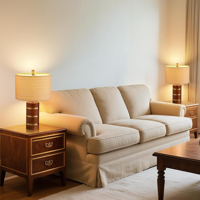 Farmhouse Table Lamp,Antique Nightstand Lamp,Rustic Wood Bedside Lamps for Bedroom Living Room Dining Table Patio Hallway Hotel,UL Listed,Bulbs Included,Set of 2