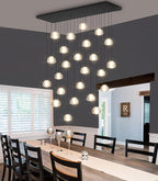 24-Lights Modern Rectangular Crystal Chandelier LED Raindrop Ceiling Pendant Light Crystal Lighting Fixture for Living Room Hotel Staircase Hallway Foyer Entryway Bedroom Black