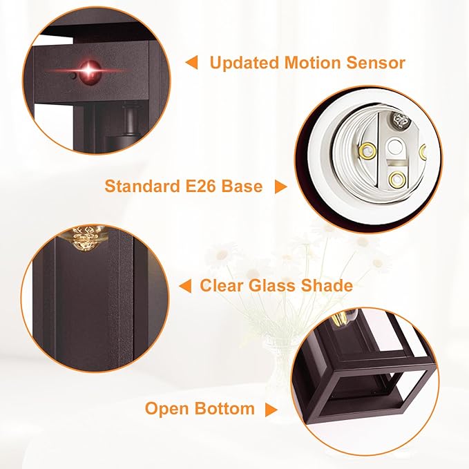 15" Motion Sensor Outdoor Lights, 2 Pack Large Bronze Outdoor Light Fixture, 3 Lighting Modes Waterproof Anti-Rust Wall Sconces, Exterior Lighting Fixtures for Front Door, Porch, Garage