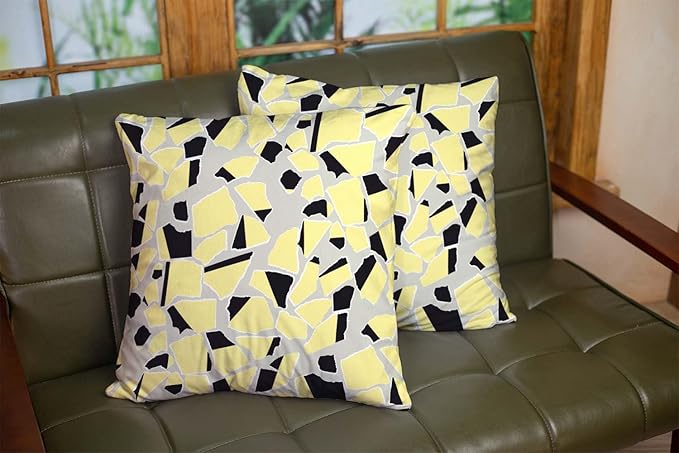 CAPSCEOLL 2PCS Gray Yellow Covers for Throw Pillows 16X16Inch Abstract Autumn Art Black Yellow and Grey Geometry Scraps Pillow Cover for Bedroom Sofa Living Room Covers for Throw Pillows