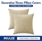 MIULEE Pack of 2 Beige Throw Pillow Covers 18x18 Inch Soft Chenille Pillow Covers for Sofa Living Room Couch Solid Dyed Cases Not Pillow Inserts