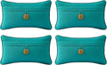 Outdoor Decorative Pillows with Coconut Button Pack of 4, 20" x 12" Outdoor Pillow Set for Couch Bed Throw Patio Sofa, Peacock Blue