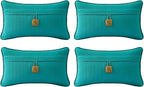 Outdoor Decorative Pillows with Coconut Button Pack of 4, 20" x 12" Outdoor Pillow Set for Couch Bed Throw Patio Sofa, Peacock Blue