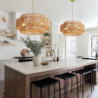 Large Woven Rattan Chandeliers for Kitchen Island, 22.8in Coastal Boho Pendant Lights for Dining Room, Living Room