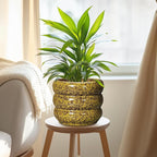 SQOWL Ceramic Planter - 8 Inch Indoor Plant Pot with Drainage Hole, Round Planter for Outdoor Plants, Ceramic Flower Pots, Bubble Planters, Home Room Porch Decor, Plant Lover Gifts, Yellow