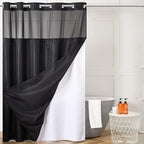 Extra Long No Hook Waffle Weave Shower Curtain with Snap in Fabric Liner Set,Heavy Duty Bathroom Curtains with See Through Window,Machine Washable & Waterproof,Black,71x84 Inch