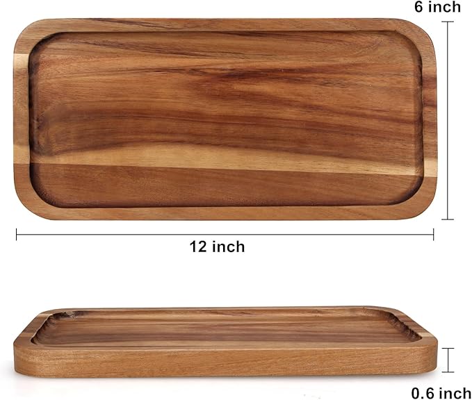 2 Pcs Rectangular Wooden Platters for Food Party Decorative Small Serving Tray Long Charcuterie Board Acacia Wood Trays Home Decor Cheese Board Rectangle Cake Dessert Plates Snack Appetizer Platter