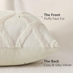 decorUhome Throw Pillow Covers 12x20 Inch Set of 2, Soft Plush Faux Fur Wool Lumbar Beige Couch Pillow Covers, Decorative Neutral Pillow Cases for Bed Sofa Living Room Home Decor