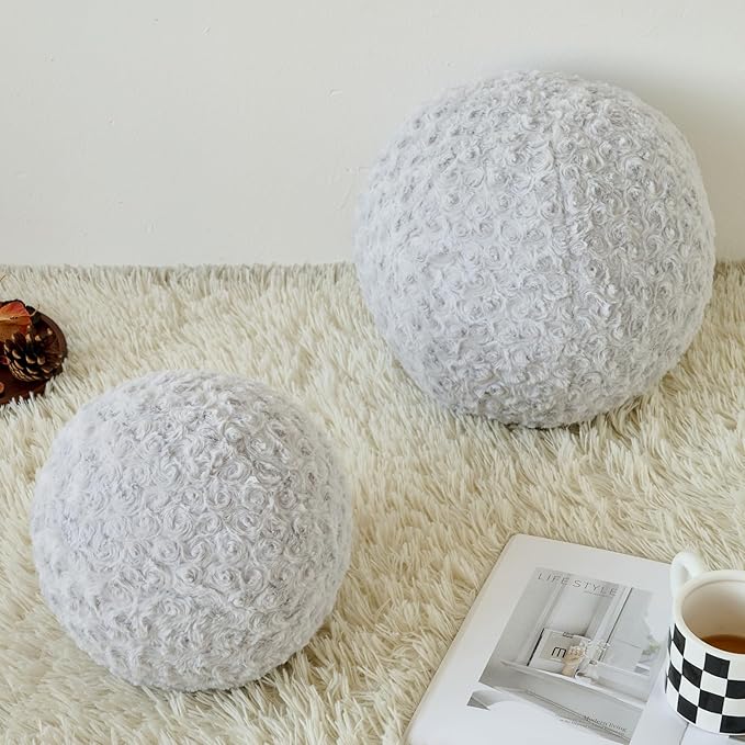 Ball Pillow, Decorative Round Pillow for Couch n, Circle Throw Pillows, Perfect Ball Pillows for Couch, Stylish Decorative Pillows, Versatile Round Throw Pillow (Light Grey, Mini-8.6 Inches)