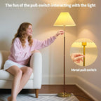Pleated Lampshade Floor Lamp for Living Room Corners Bedrooms Bedside Offices Farmhouse, Golden Base, Bright 12W Tri Color Dimming Reading Light, Modern Cute Unique Retro Standing lamp