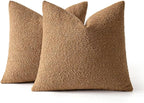 MIULEE 24x24 Decorative Euro Sham Throw Pillows for Bed Set of 2 Textured Boucle Neutral Winter Throw Pillow Covers Brown Accent Solid Couch Pillowcases Sofa Livingroom Home Decor
