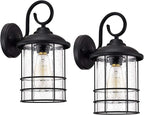 MICSIU 12 Inch Outdoor Wall Lantern 2 Pack, Textured Black Exterior Wall Sconce with Clear Seedy Glass, Waterproof Outside Porch Lights for House, Entryway, Home, Patio, Garage, Doorway
