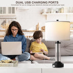 QiMH Touch Control Table Lamps Set of 2 with USB Ports, 3-Way Dimmable Bedside Lamp for Living Room Bedroom House, Modern Nightstand Lamp with 2 LED Bulbs(Black)
