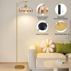Arc Floor Lamp with 3 Color Temperatures,Gold Floor Lamp with Remote & 3 Color Temperature,Mid Century Modern Standing Lamp with Glass Lampshades,Vintage Tall Floor Lamps for Living Room Bedroom
