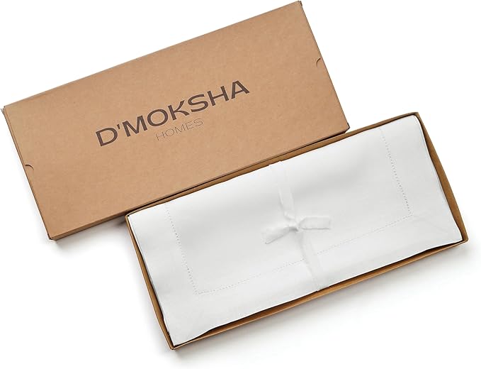 D'Moksha Homes Linen White Table Runner 48 Inches - Classic Hemstitch, 100% Pure Linen Coffee Table Runner 14 x 48 Inch Ideal for Dresser Tables - Fall, Autumn and Halloween