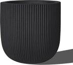 16 Inch Handmade Concrete Outdoor Planter - Classic Striped Design | Fiberglass & Composite Material | Durable for Commercial & Home Decor