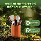 Wooden Utensil Holder, 360°Rotating 7.3'' Large Utensil Holder for Kitchen Counter, Kitchen Utensil Organizer, Utensil Crock, Farmhouse Kitchens Countertop Decor, Sapele Wood