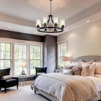 8-Light Black Dining Room Light Fixtures Farmhouse Wagon Wheel Chandelier Kitchen Island Pendant Lights Modern Industrial Rustic Adjustable Height Metal E26