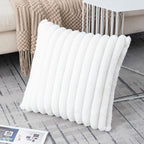 ZLINA Set of 2 Cream White Faux Fur Decorative Throw Pillow Covers Fluffy Striped Pillowcase Cushion Covers 18 x 18 Inch Decor Sofa Couch Bedroom