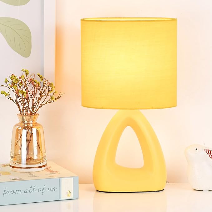 Lampwell LILA Small Table Lamp for Living Room as Bedside Table Lamp for Bedroom,Modern Ceramic Table Lamp,Kids Table Lamp,Night Table Lamp,6.7×3.94×H11.8IN,Bulb Excluded,Yellow Table Lamp